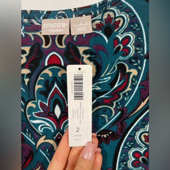 NWT Chico’s Travelers Imperial Paisley Tunic 3/4 Sleeve Size 2 - Picture 4 of 7